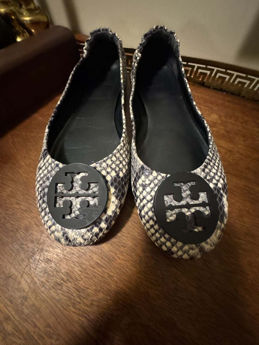 Tory Burch Reva Snake Print Leather Ballet Flats